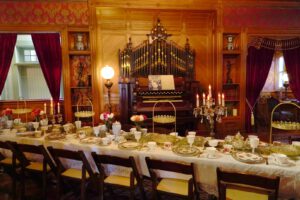 Formal table setting in an old room.